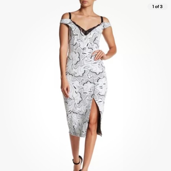 NWT ABS Collection Cold Shoulder Floral Jacquard Dress Size 8 - Picture 1 of 3